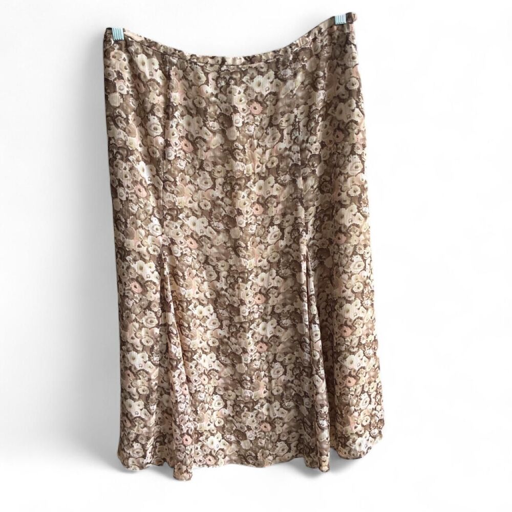 Late 90s/Y2K Rena Rowan Earth-toned Floral Midi Skirt